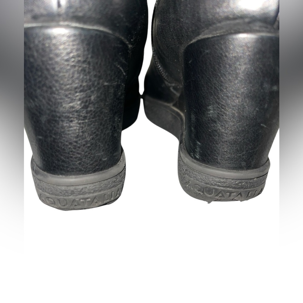 AQUATALIA Black Leather Wedge Boots Faux Fur Trim Zip Up US 9 - Picture 5 of 12